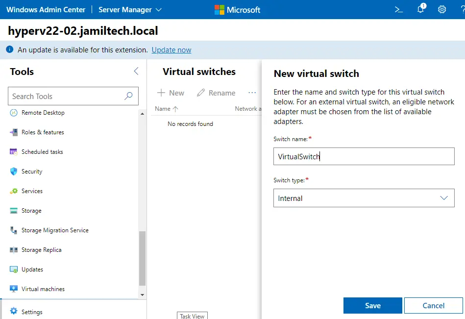 New virtual switch admin center