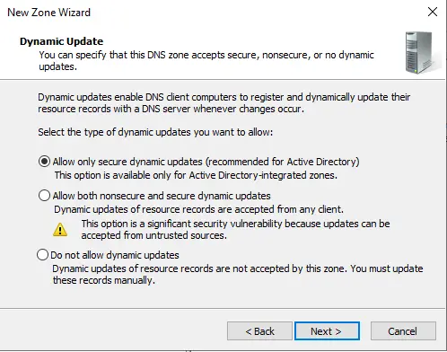 New zone wizard dynamic update