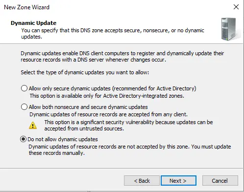 New zone wizard dynamic update