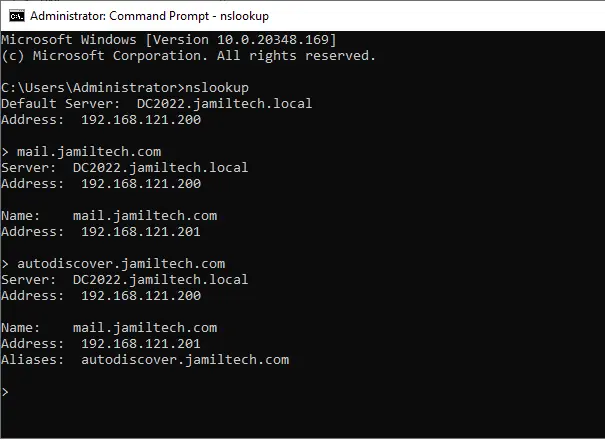 Nslookup command prompt