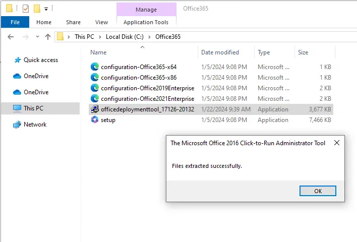 Office deployment tool extracted files