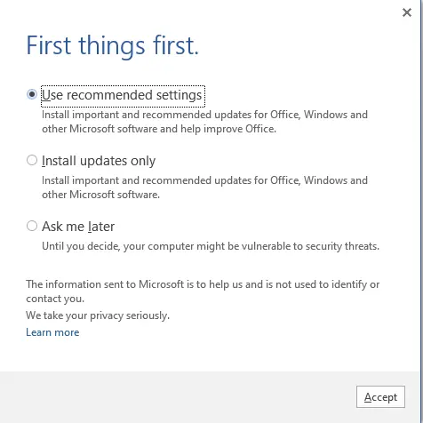 Office use recommend settings