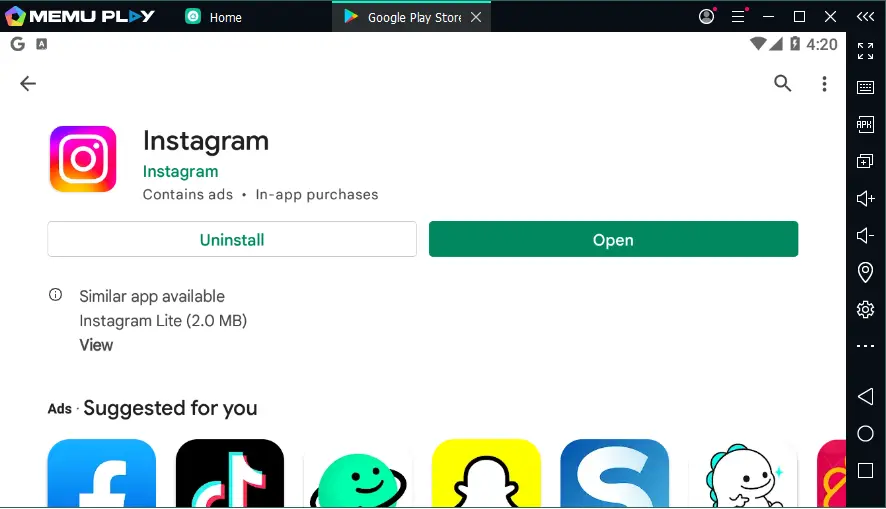 Open Instagram messenger MEmu