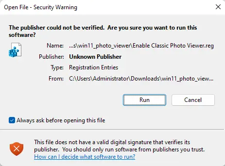 Open file – Security warning