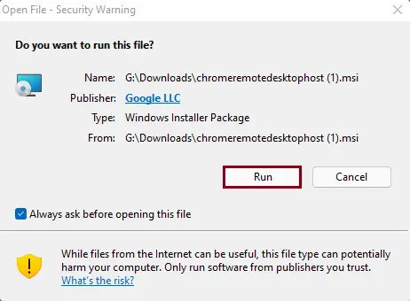 Open file – Security warning
