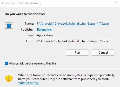 Open file – security warning