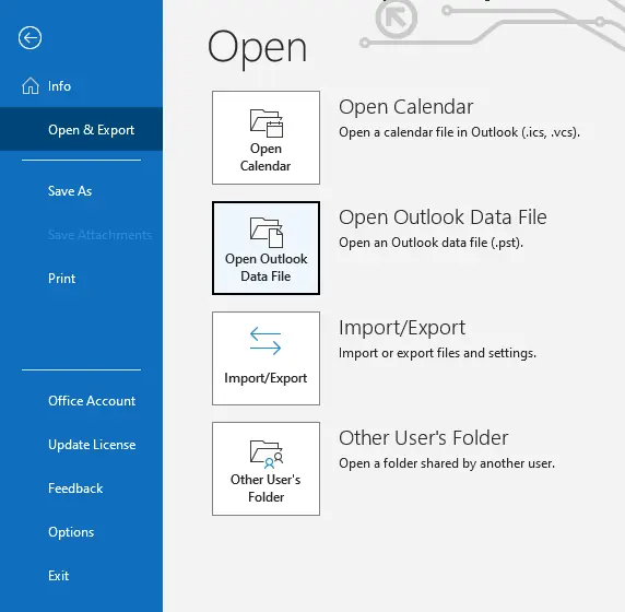 Open outlook data file