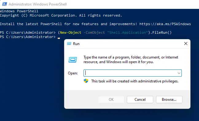 Open run command PowerShell