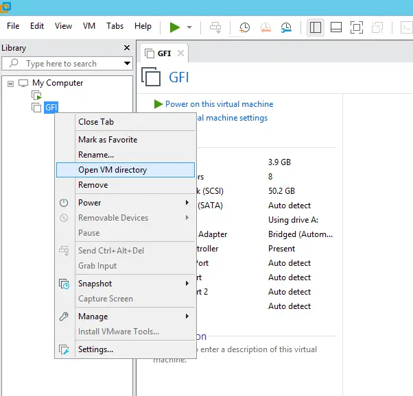 Opening virtual machine directory