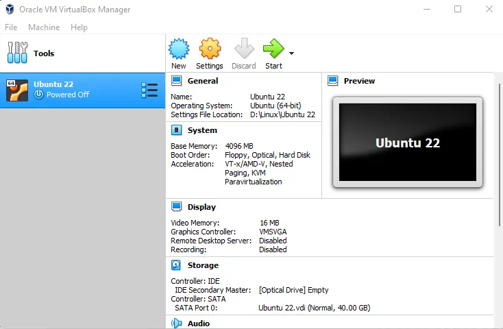 Oracle VM VirtualBox Manager