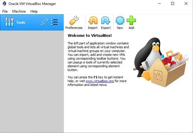 Oracle VM VirtualBox Manager