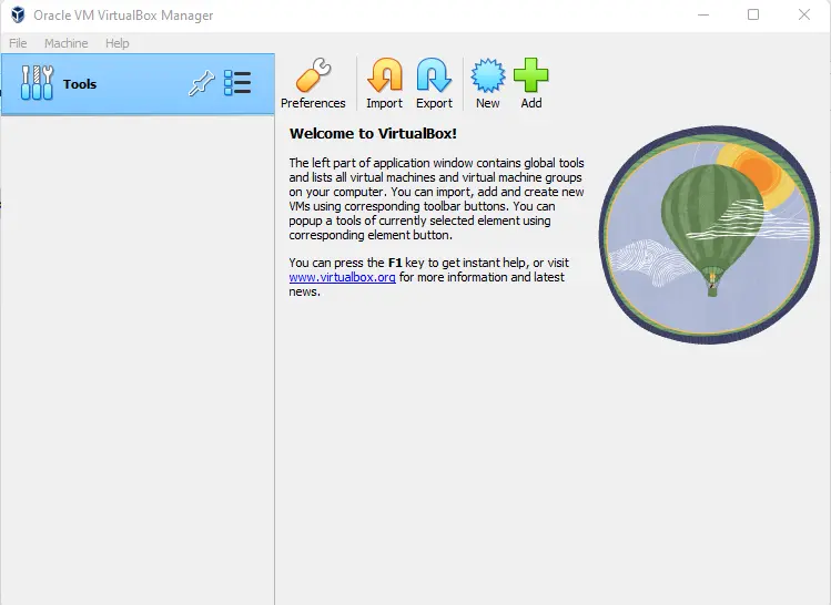 Oracle VM VirtualBox manager