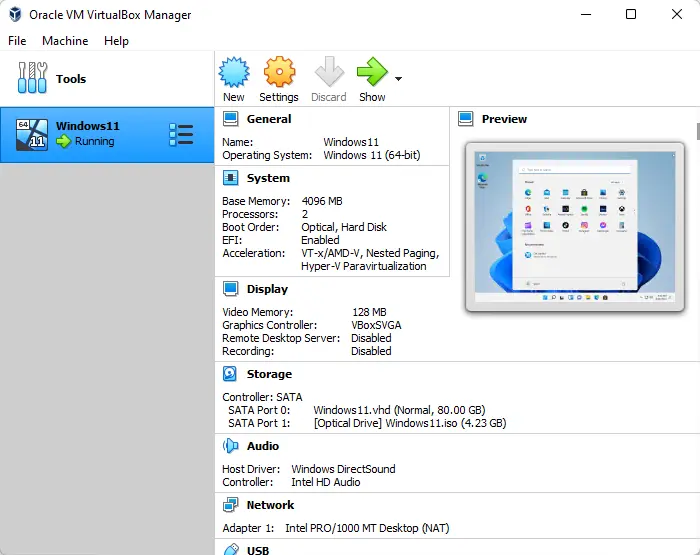 Oracle VM VirtualBox manager