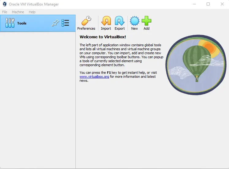 Oracle VM Virtualbox manager