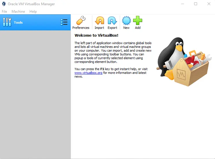 Oracle VM virtualbox manager