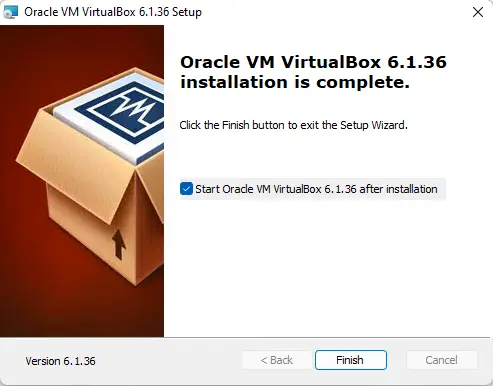 Oracle VirtualBox installation is complete