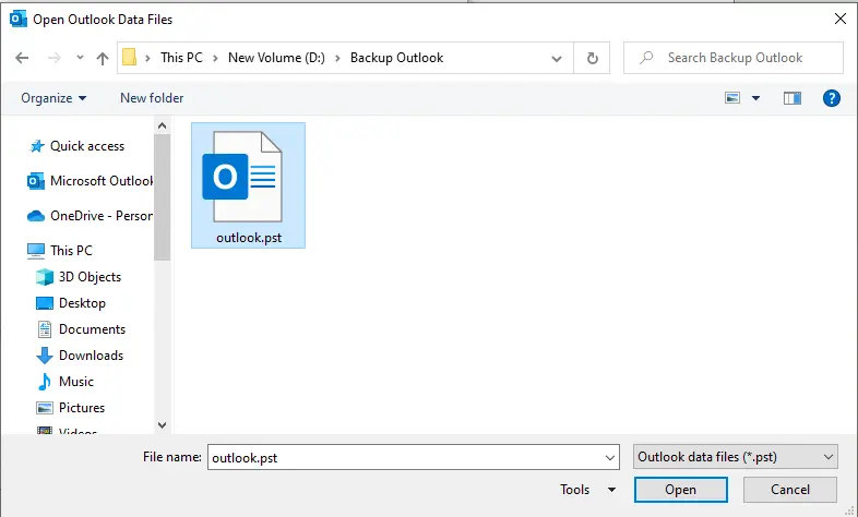 Outlook 365 data file .pst