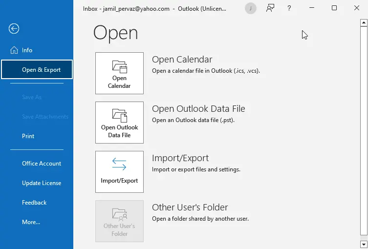 Outlook 365 open & export