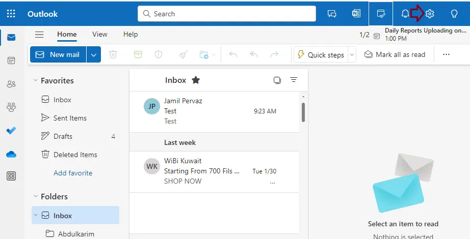 Outlook 365 web app