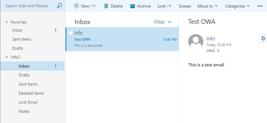 Outlook Web app inbox