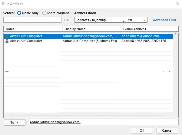 Outlook email address book
