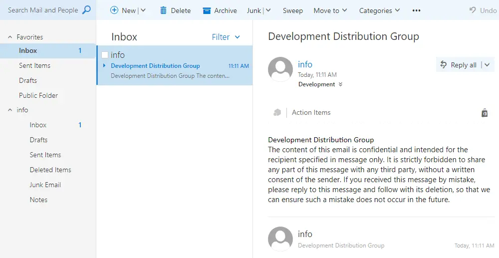 Outlook web app inbox