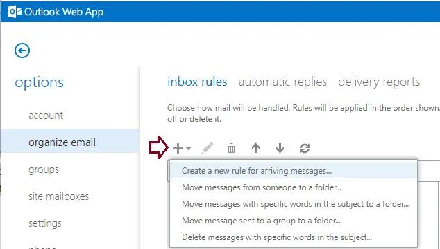 Outlook web app inbox rules