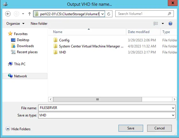 Output VHD file name