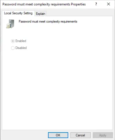 Password must meet complexity requirements