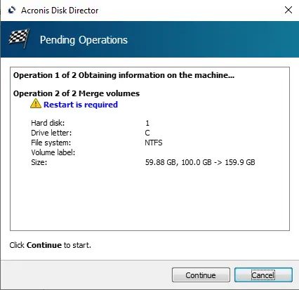 Pending operation Acronis disk director