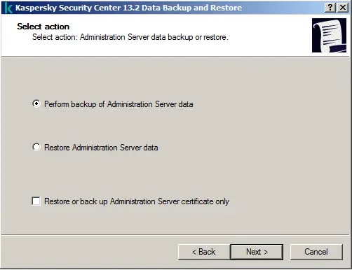 Perform backup of administration server data