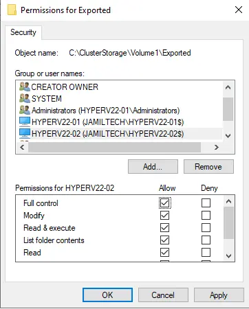 Permissions for folder security