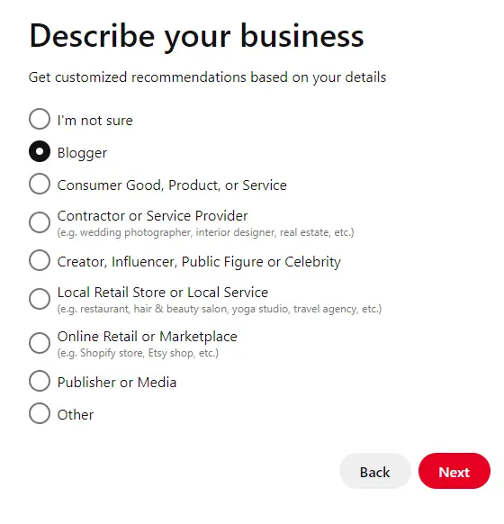 Pinterest describe your business