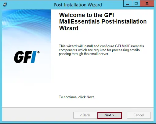 Post-Installation wizard GFI MailEssentials