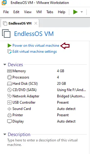 Power on a virtual machine