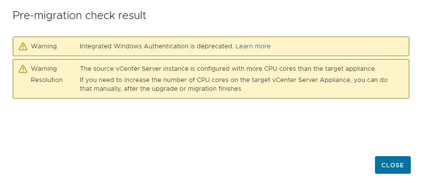 Pre-migration check result