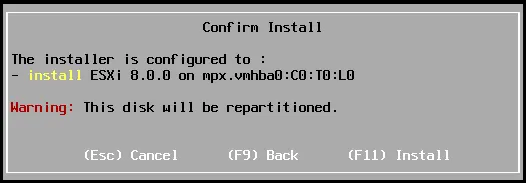 Press F11 to install ESXi 8