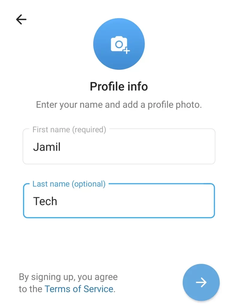 Profile info create telegram account