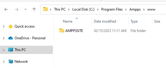 Program files ampps www directory