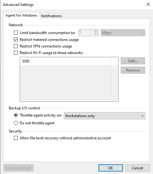 Protection group advanced settings Veeam