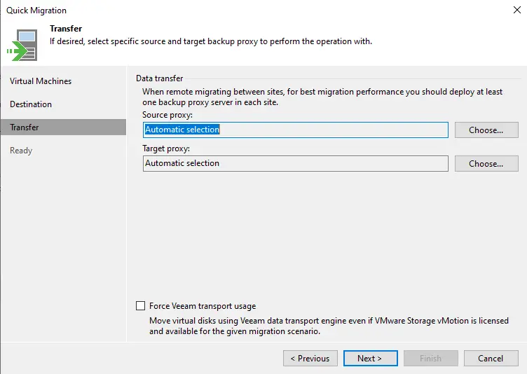 Quick migration Veeam data transfer