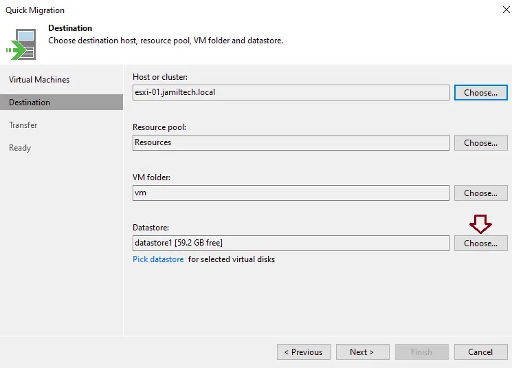 Quick migration destination Veeam