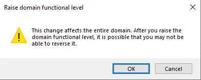 Raise domain functional level warning