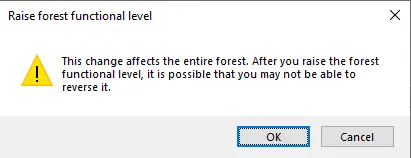 Raise forest functional level warning