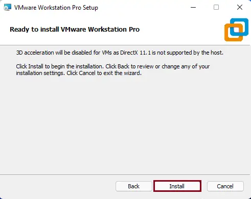 Ready to Install VMware Workstation