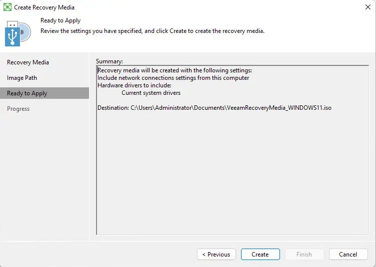 Ready to apply recovery media Veeam