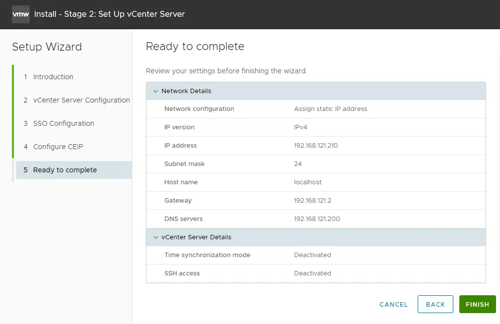 Ready to complete VCSA setup