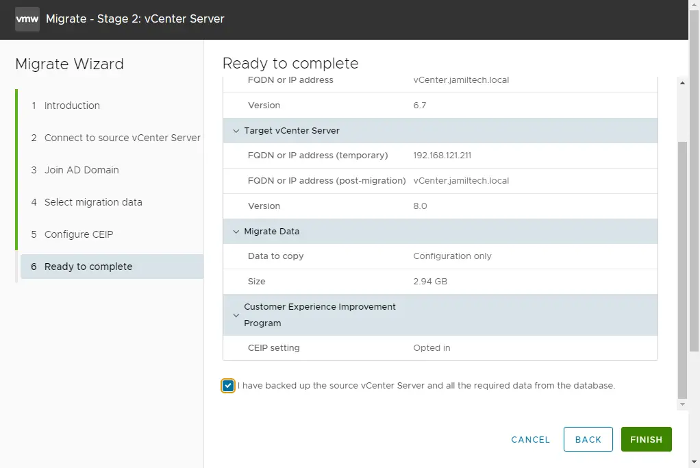 Ready to complete vCenter migration