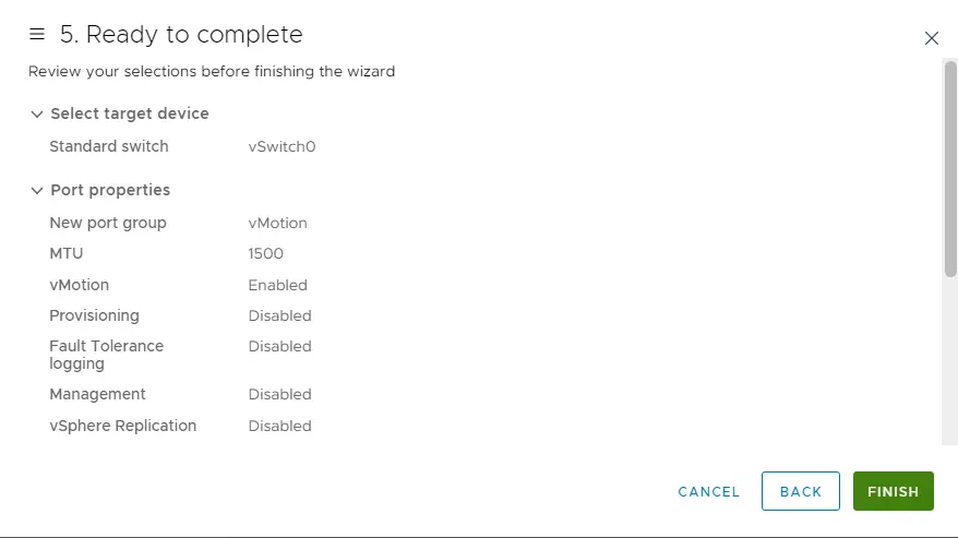 Ready to complete vmkernel adapter