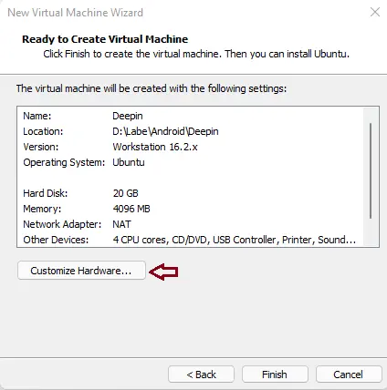 Ready to create virtual machine